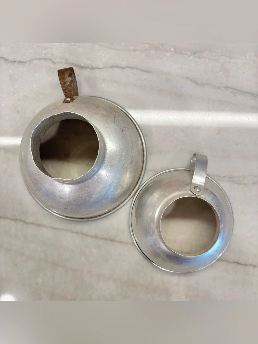 Lot Of 2 Vintage Aluminum Canning Jar Funnels Kitchen Utensil Handles Grannycore